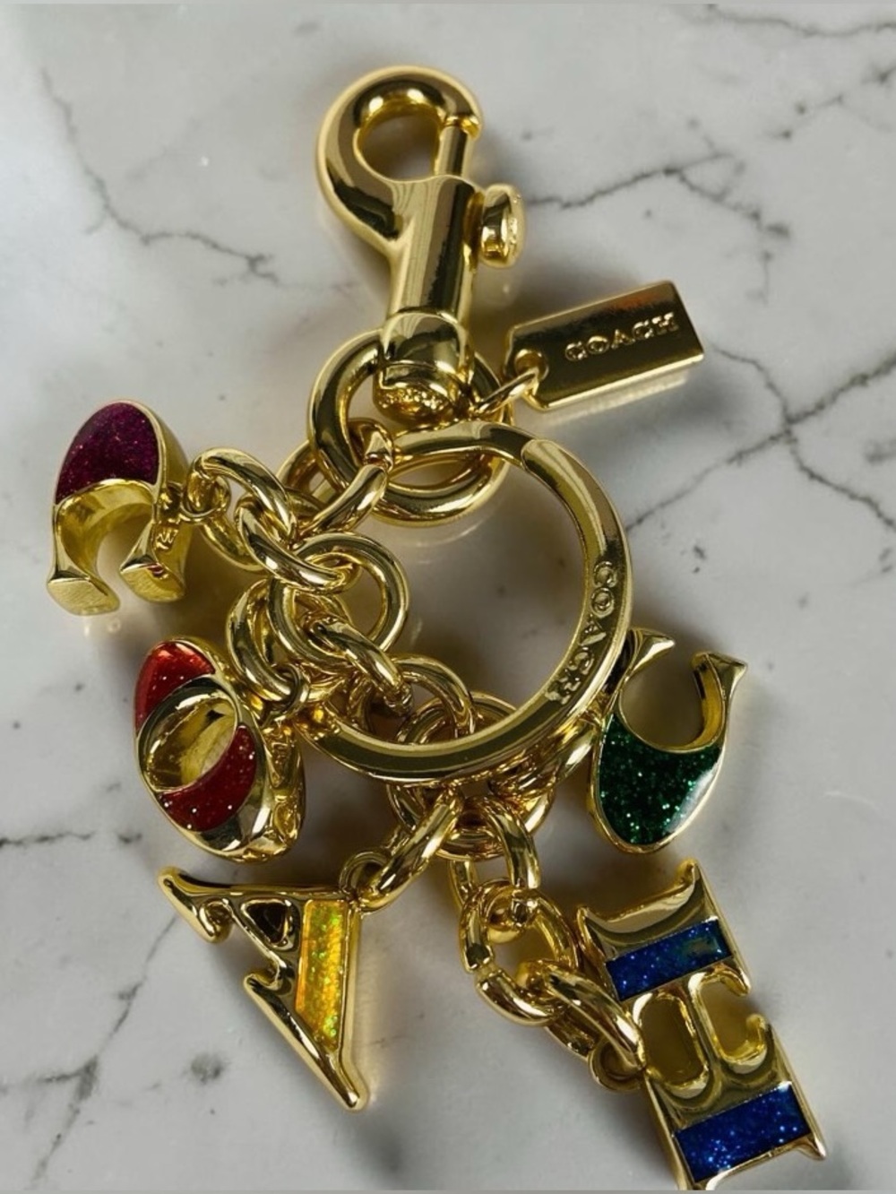 COACH Polished Gold-Tone & Rainbow Letters COACH Keychain Purse Bag Charm NEW